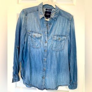 American Eagle denim style button down blouse - size M